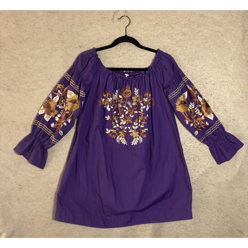Free People Fleur Du Jour Off Shoulder Mini Dress Sz S Purple Embroidered Floral